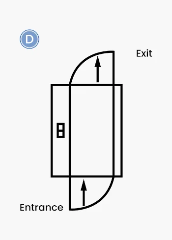 An air shower with opposite doors opening in different directions.