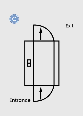 An air shower with opposite doors opening to the left.