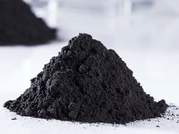 Powered activated carbon for chemical air filter is placed on the desk.