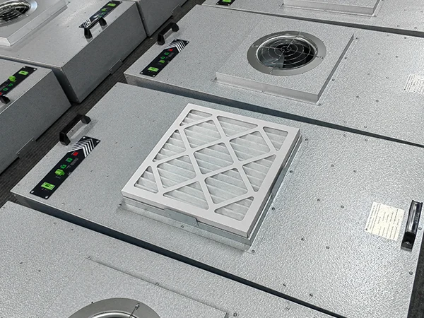 An air filter is placed on a fan filter unit.