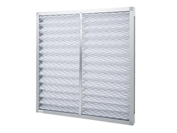 The side view of coarse air filter with mesh-covered outlet