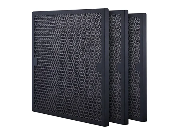 3 flat panel activated carbon filters stacked together