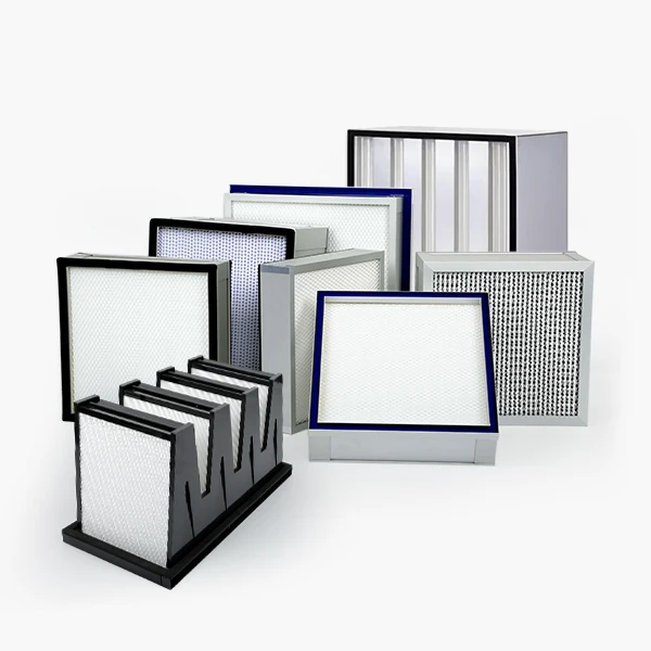 Various separator, mini-pleat and liquid sealant high efficiency particulate air filters