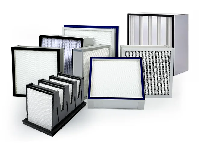 Various separator, mini-pleat and liquid sealant high efficiency particulate air filters