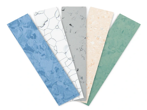 Side view of colorful homogeneous PVC flooring