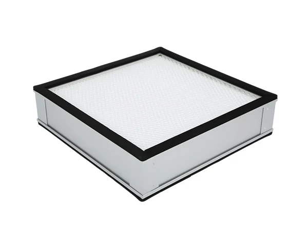 A mini-pleat HEPA filter is displayed on the desk.