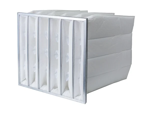 A white non-woven bag filter with galvanized steel frame