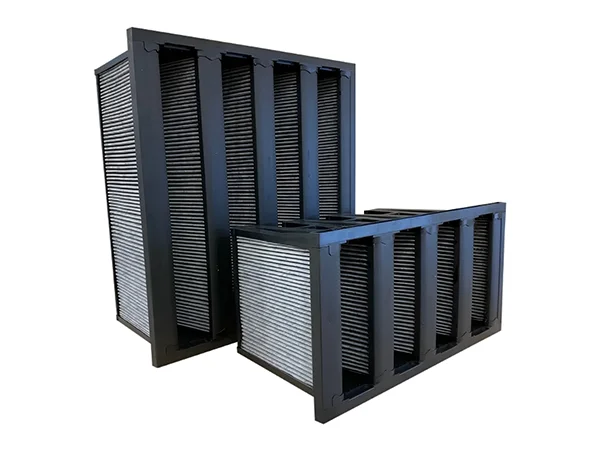2 refolded activated carbon filters of different sizes are placed against a white background.