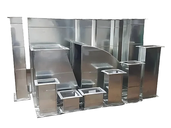 Different types of ventilation ducts are arranged neatly.